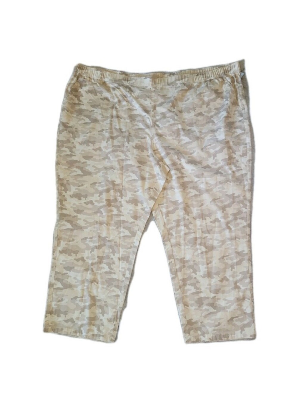 D & Co Womens Plus Size 5XL Elastic Waist Pull On Beige Camouflage Cotton Pants